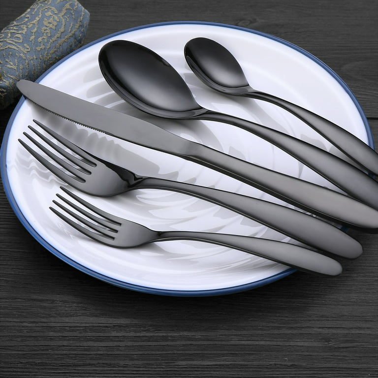 Black Rivet Silverware Set Flatware Retro Stainless Steel Cutlery Mirror  Polished Kitchen Utensils Tableware Service with Dinner Fork Knife Spoon