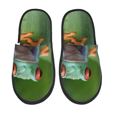 Balery Red-Eyed Tree Frog Slient Indoor Furry Fleece Comfort House Shoes Soft Non-Slip Home Shoes Cotton slippers House Slippers-- Medium