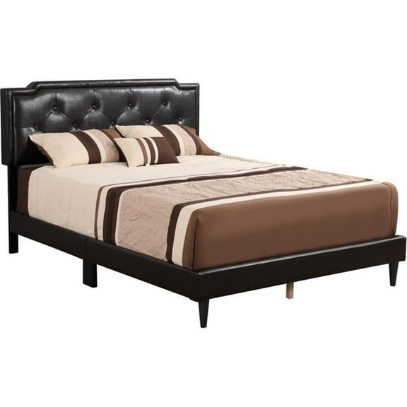 Maklaine Transitional Faux Leather Upholstered Queen Bed in Cappuccino