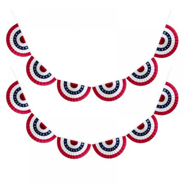 American Flag Bunting Pleated Fan String, Patriotic Bunting Flag 4th of