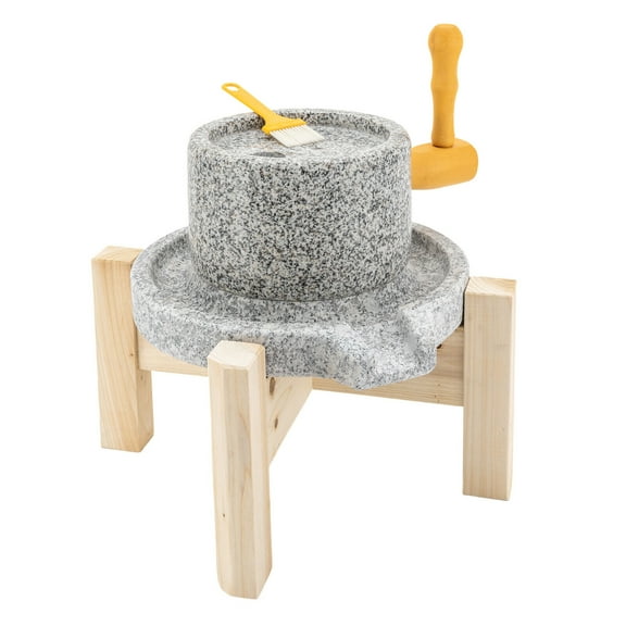Miumaeov Hand Stone Mill Natural Hemp Stone Paste Mill Dry/Wet Hand Grain Grinding 
Mill with Stand