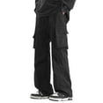 thumbnail image 4 of Mens Cargo Pants Big and Tall High Street Parachute Pants Summer Drawstring Wide Leg Lightweight Athletic Workout Joggers Black L, 4 of 7