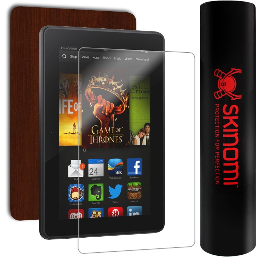 Skinomi Skin Dark Wood Cover+Screen Protector for Amazon Kindle Fire