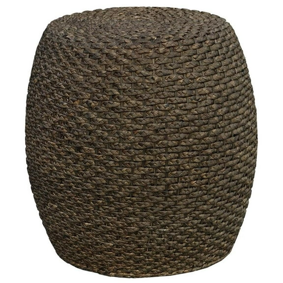 Gallerie Decor Fiji Transitional Hyacinth Wood Drum Side Table in Walnut