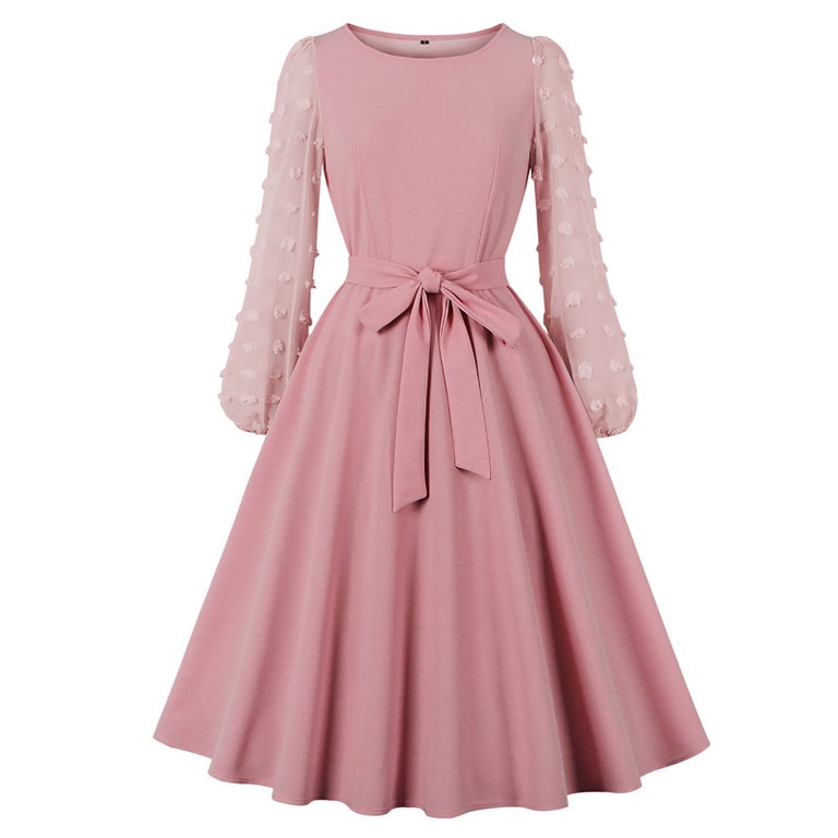 Vintage Tea Length Dresses for Women 1950s Cocktail Fit Flare Dress Puff  Sleeves Church Dress Retro Rockabilly Dress - Walmart.com