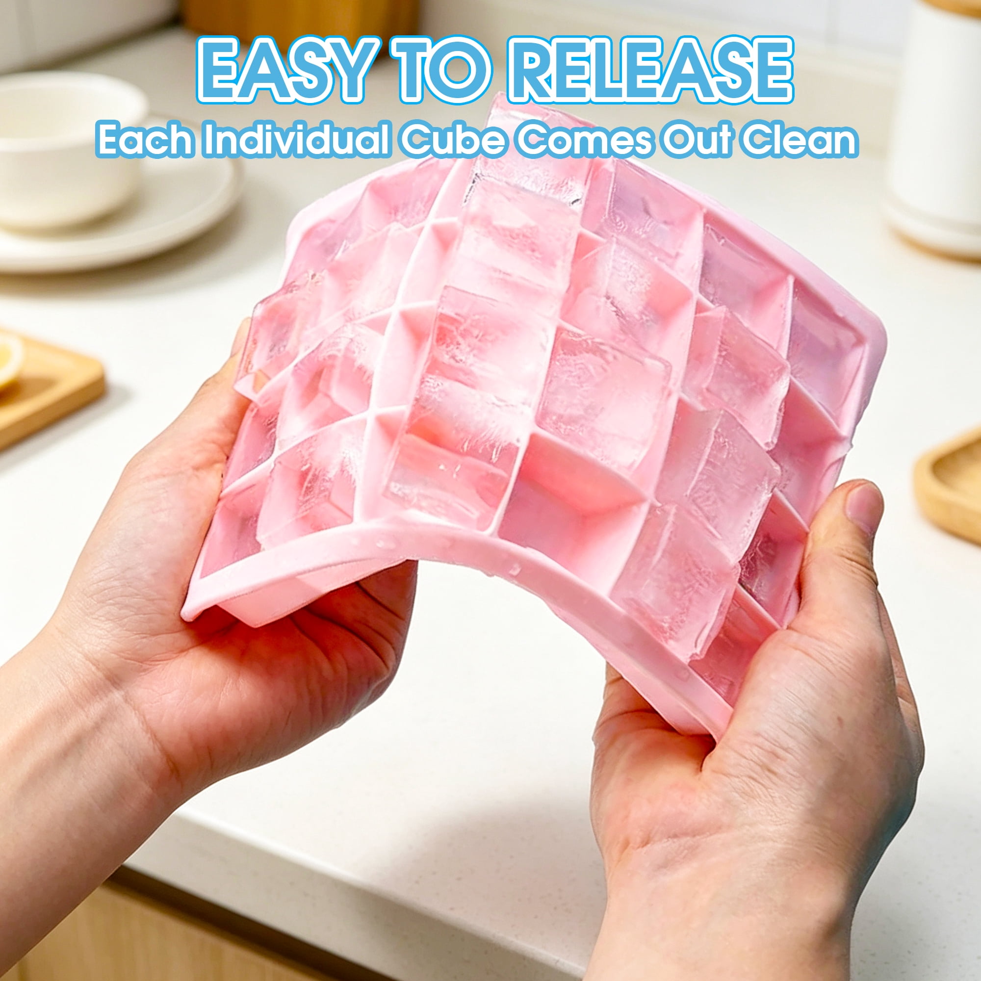 GARITIN Silicone Ice Cube Trays 3 Pack with Lids Stackable BPA Free Easy Release for Whiskey Coffee Cocktails