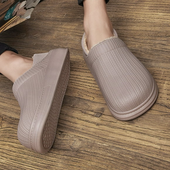 TIMIFIS Waterproof Slippers Women Men Fur Lined Clogs Winter Garden Shoes Warm House Slippers Indoor Outdoor Mules Merry Christmas