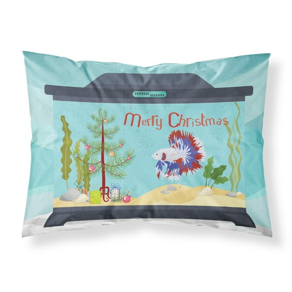 Comb Tail Betta Merry Christmas Fabric Standard Pillowcase