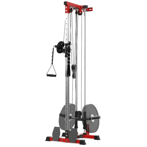 Máquina de Poleas para Gym en Casa - Sistema de Lat Pulldown y Remo Montado en Pared, 5 en 1, Capacidad 400 lbs– Rojo