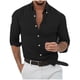 thumbnail image 2 of pstuiky camisas de manga larga para hombre, Camisa de lino de manga larga con botones y botones de color liso para hombre Tops de hombre l, 2 of 5