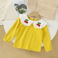 thumbnail image 5 of BRGZLK Toddler Kids Long Sleeve Shirts, Girls Cute Solid Color Peter Pan Collar Playful Blouse Lightweight Soft Round Neck Pullover Top Yellow 12-18 Months, 5 of 6