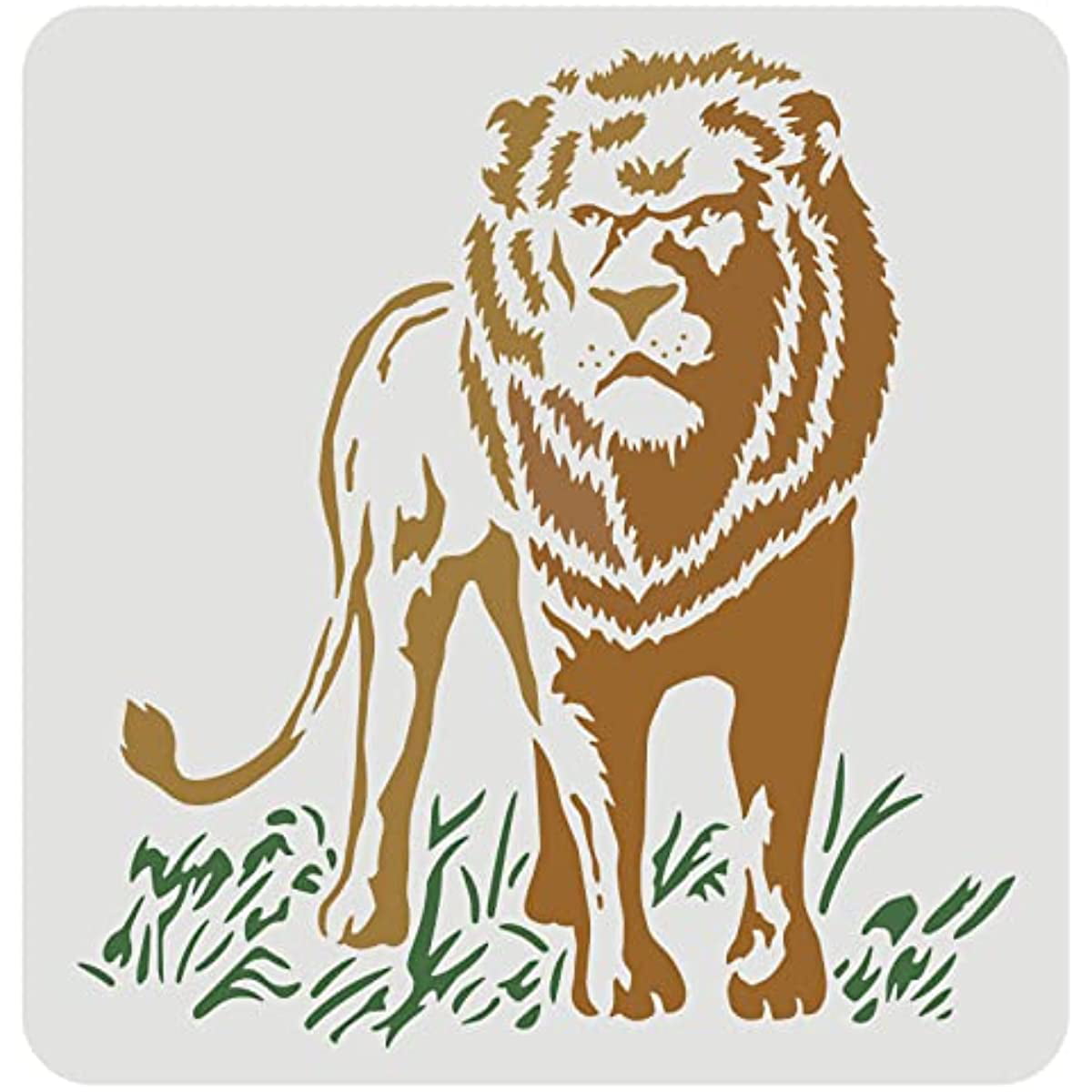 Lion Stencil  inch Wild Animal Stencils Plastic Prairie Lion  Stencil Reusable Lion Pattern Stencils for DIY Home Decor Painting on Wood  Floor Wall and Tile 