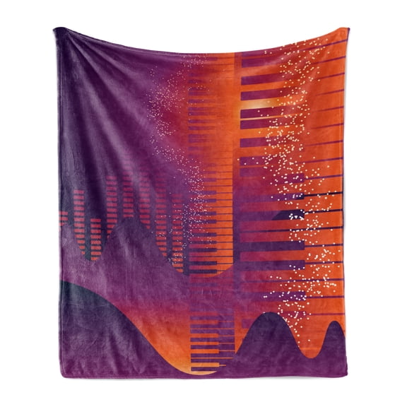 Music Soft Flannel Fleece Blanket, Volumes Bar Abstract Melody Visualization Motifs Art Colorful Composition, Cozy Plush for Indoor and Outdoor Use, 50" x 60", Plum and Burnt Sienna, by Ambesonne