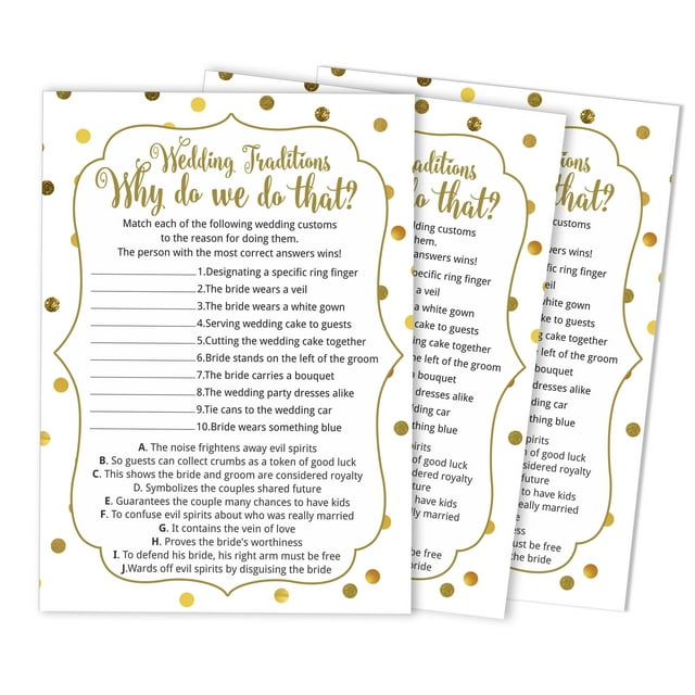 Inkdotpot Bridal Wedding ShowerGameBachelorette Party ActivityGameCards 50-PackGold ConfettiWhy Do We Do That