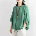 thumbnail image 6 of Women Summer Tops Casual Women Loose Sleeve Neck Blouse Round Shirt Short Summer Top Solid Women's Blouse Ladies Size Large Tops Womens plus And Blouses Laced Sleeves Long Shirt T Tunics Green 2XL, 6 of 6