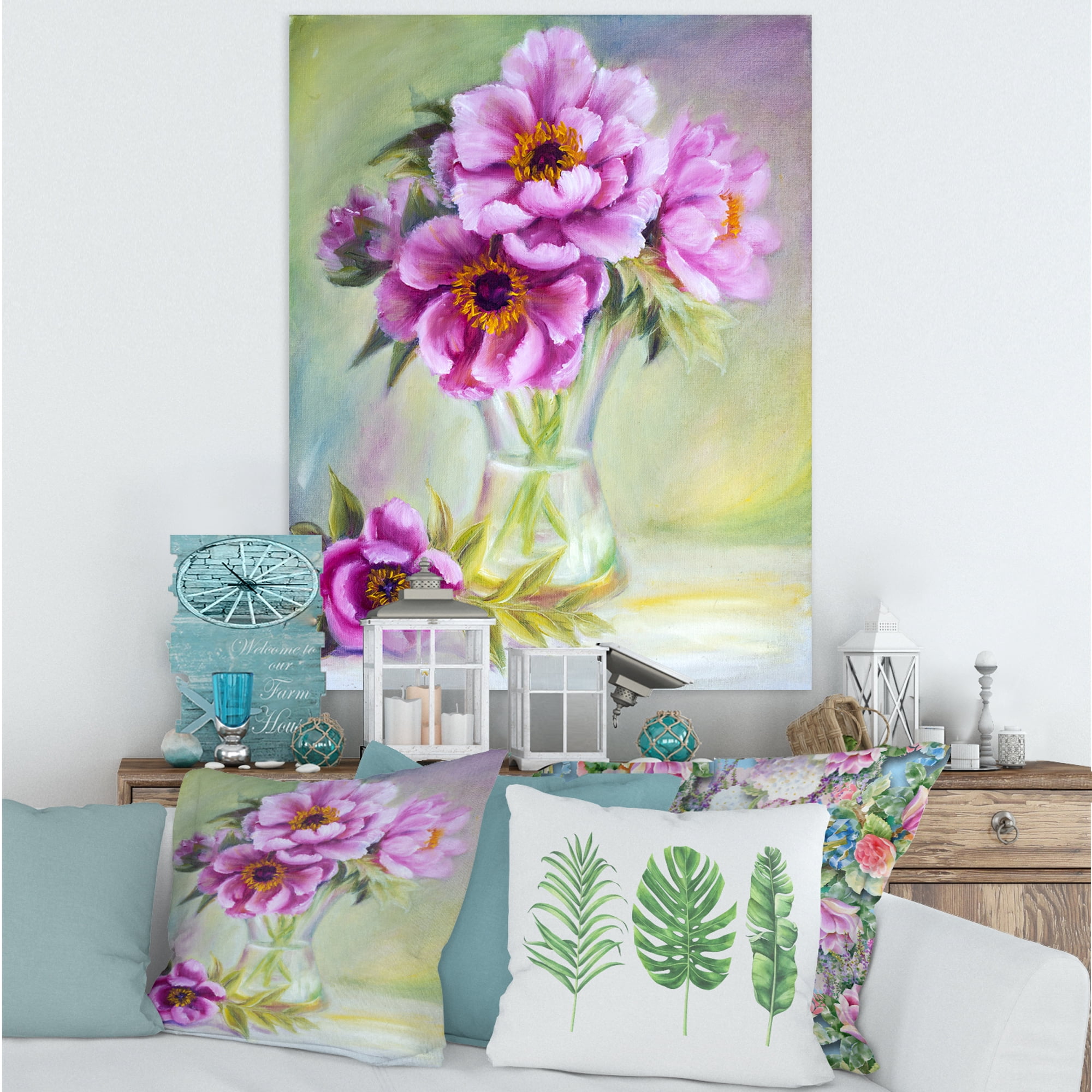 Designart ' Purple Peonies In Vase Still Life ' Traditional Canvas Wall Art Print