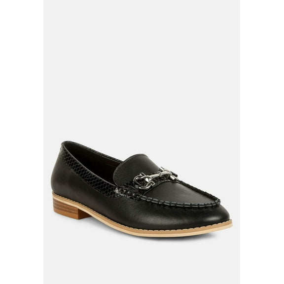 HOLDA Horsebit Embellished Loafers With Stitch Detail in Black
