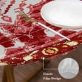 thumbnail image 3 of Red Boho Round Tablecloth, Fitted Table Cover with Elastic for 45"-54" Round Tables, Multicolored Colorful Tainted Pattern Tribal Table Cloth Outdoor Indoor Dinning Party Waterproof Tablecloths, 3 of 7