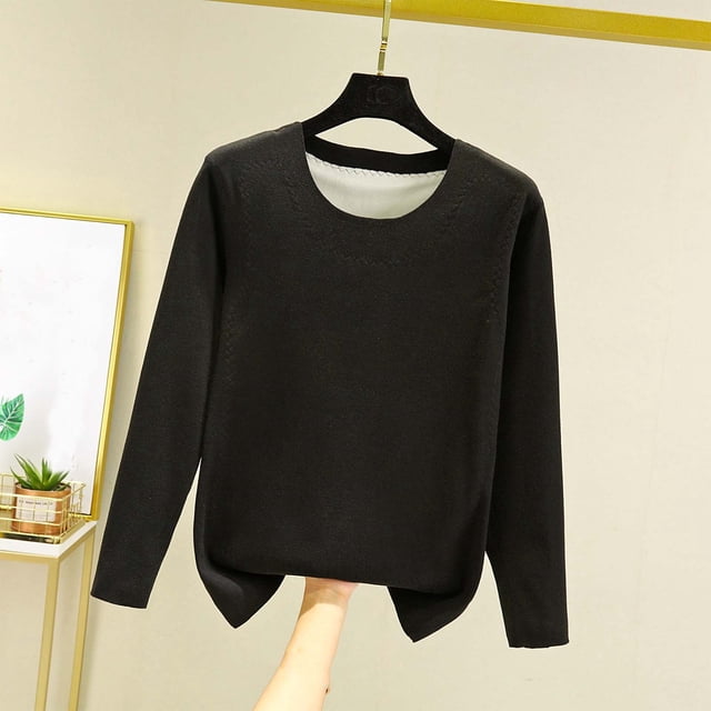 Ropa interior térmica Tops de moda para mujer de invierno de manga larga con cuello redondo cómodos sólidos blusas regulares para mujer blusa de poliéster