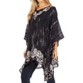 thumbnail image 3 of Sakkas Alizia Lightweight Embroidery Batik Top Tunic Blouse Caftan Cover up Poncho - Blue / Black - One Size Regular, 3 of 5