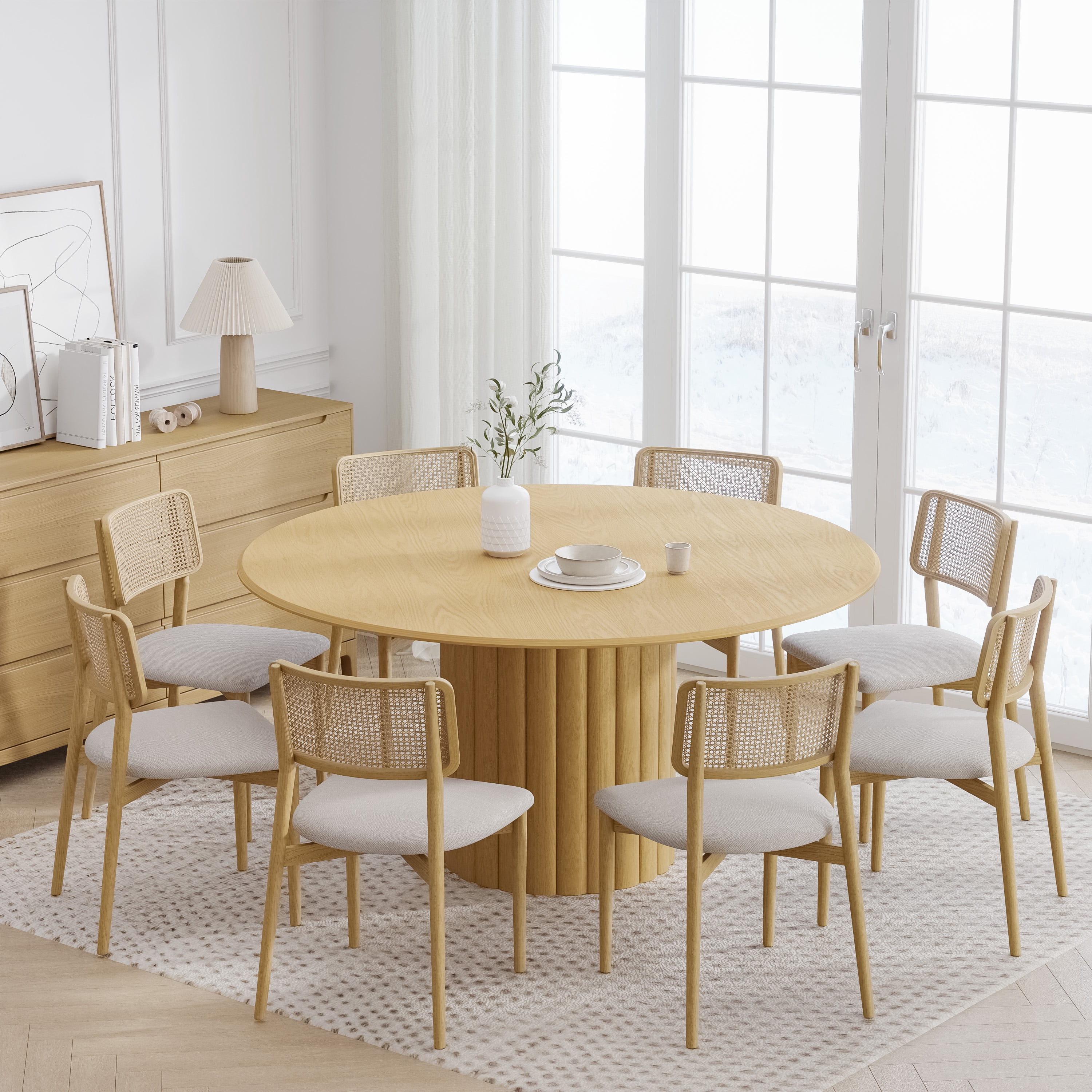 60 in. Soild Wood Natural Oak Dining Table Round Kitchen Table
