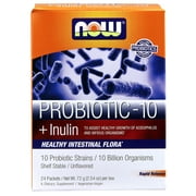 NOW Foods Probiotic-10 + Inulin Unflavored Packets, 24 Ct