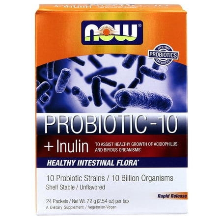 NOW Foods Probiotic-10 + Inulin Unflavored Packets, 24 Ct
