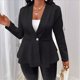 thumbnail image 5 of Chaqueta Texturizada con Botones, Cuello en V y Dobladillo con Volantes para Mujer, Talla Grande Negro M, 5 of 6