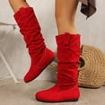 thumbnail image 5 of Women's Slouchy Round Toe Mid Calf Boots Soft Sole Faux Suede Pull on Low Heel Boots Fall Winter Casual Footwear Red, 5 of 9
