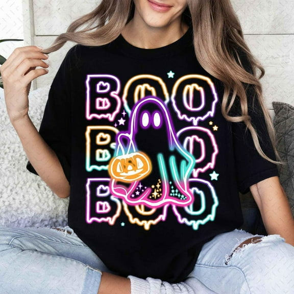 Cute Colorful Neon Boo Ghost T-shirt, Halloween Boo Bow Shirt, Neon Halloween Shirt, Boo Ghost Shirt, Cute Boo Halloween TH050606