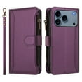 thumbnail image 5 of For iPhone 17 Pro Wallet Phone Case-PU Leather Magnetic Flip Cover with 9 Credit Card Slots,Zipper Pocket & Detachable Wrist Strap,Shockproof,Purple,For iPhone 17 Pro, 5 of 7