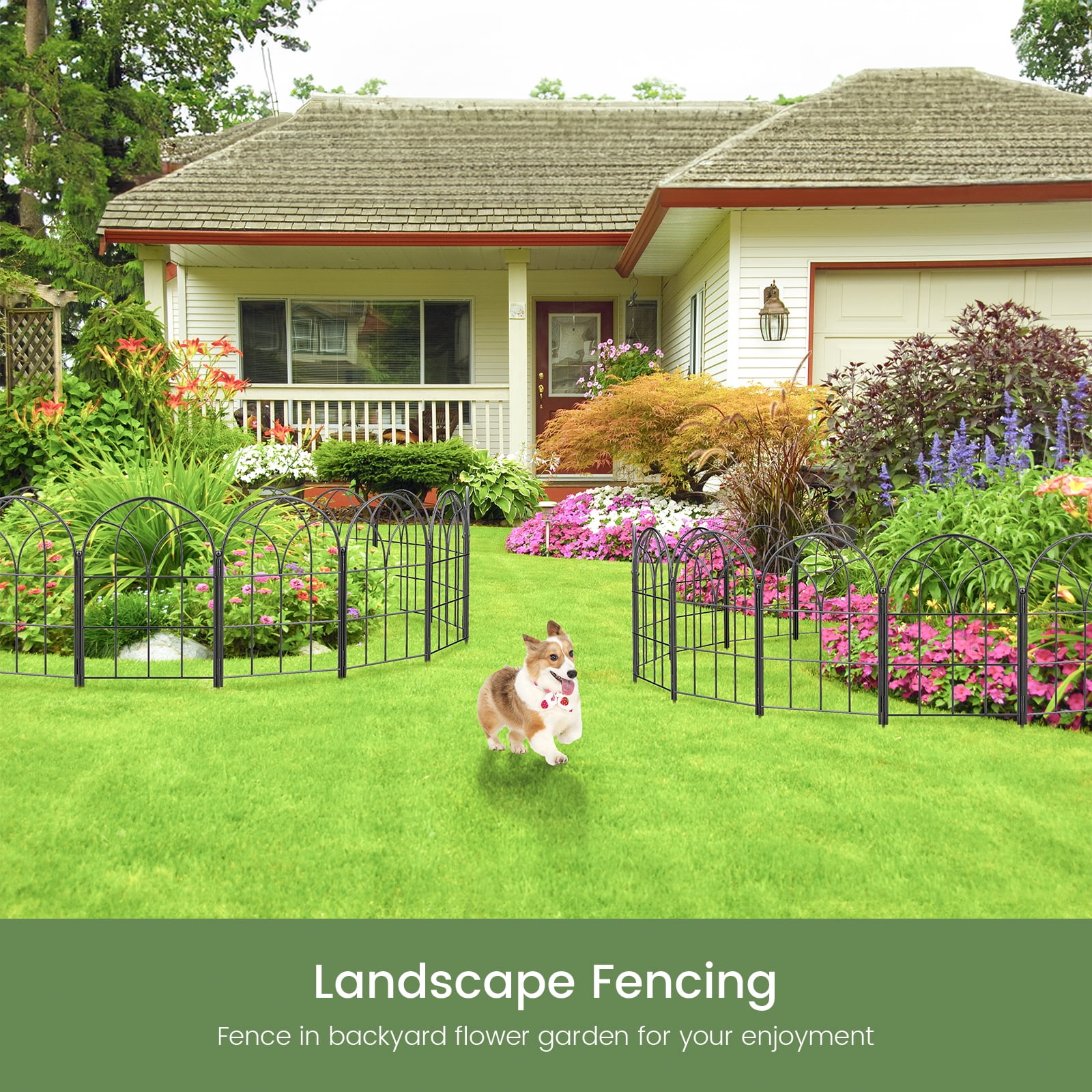 Black Garden Fences Animal Barrier, 12.55" * 16.48" Garden Border Fencing, Rustproof Metal No Dig Fence for Dogs, Outdoor Fence, Dog Fencing for Patio, Flower Bed, Farm (Medium 10 PCS)
