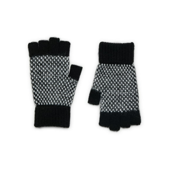 Time and Tru Women's Birdseye Cuffed Fingerless Gloves, Knit, One Size Fits Most, Black Soot