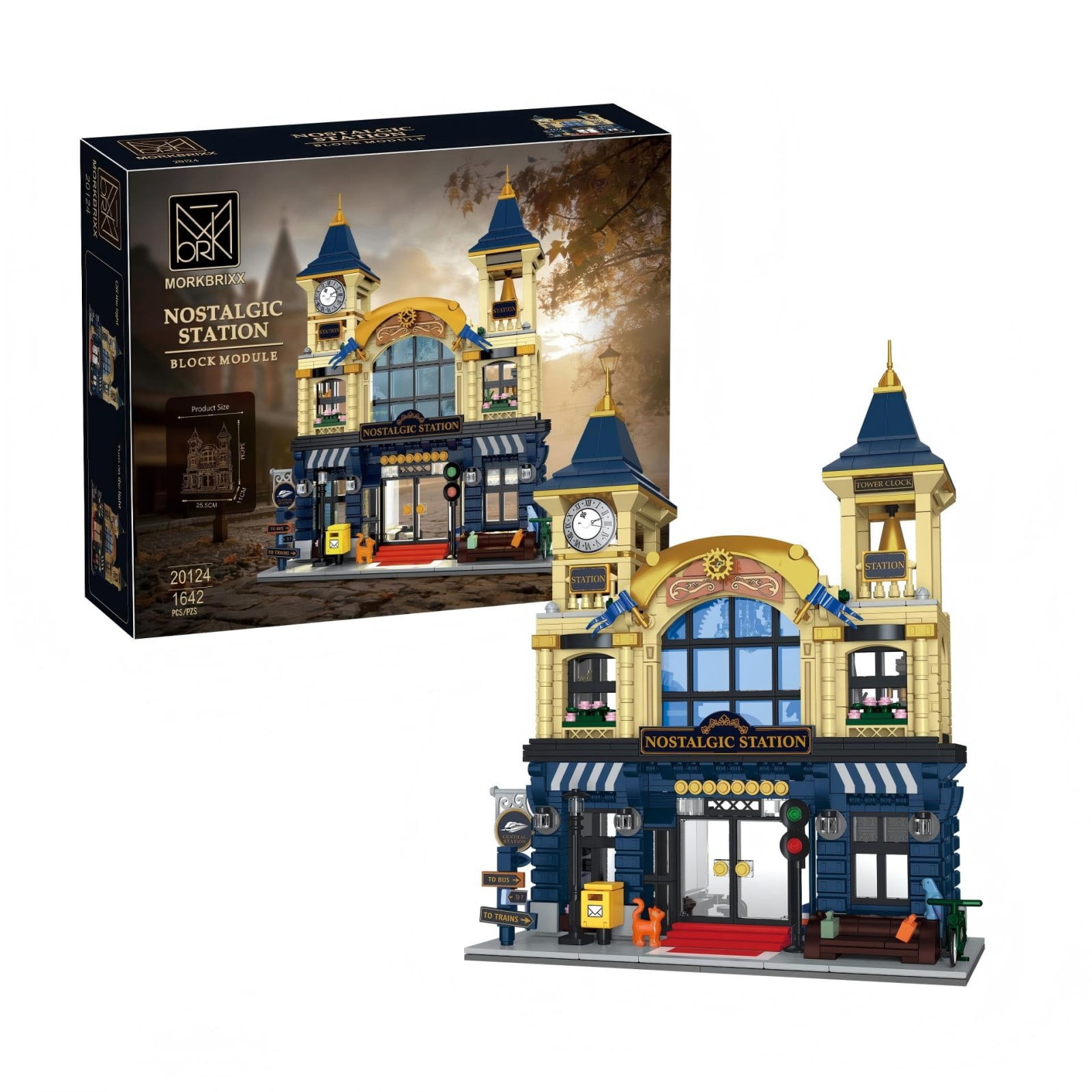 Yincuntons Vintage Clock Train Station Building Set Street View Model for Adult Desktop Decor Compatible with Lego