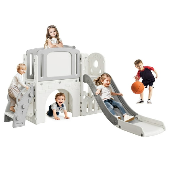 8-in-1 Toddler Slide & Climber with Basketball Hoop & Telescope | Indoor Outdoor Playset for Ages 1-3 | HDPE Baby Playground with Storage & Drawing Board