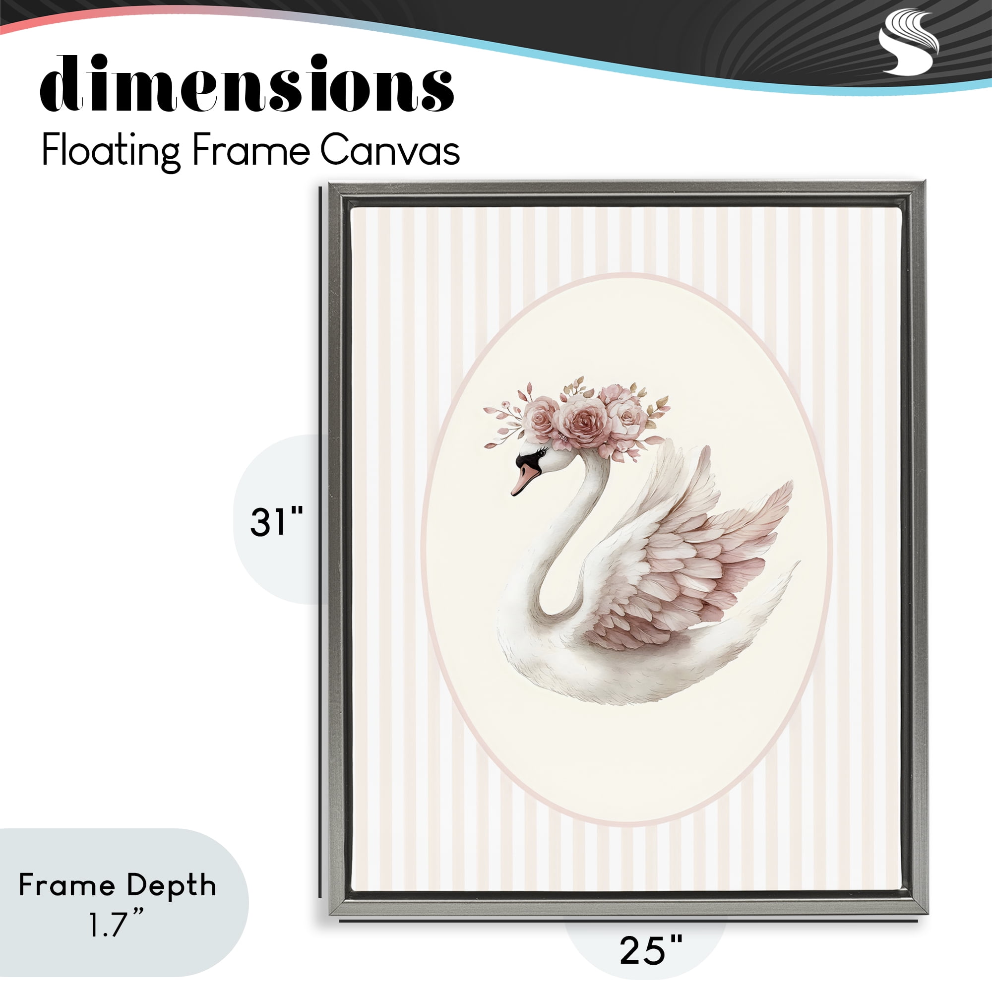 Stupell Industries Nursery Ballerina Swan Striped Gray Framed Floater Canvas Wall Art, design by LSR Design Studio