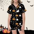 thumbnail image 2 of FYDUU Girls Button Down Pajamas Set Kids Halloween Pajama Sets Short Sleeve Shirt And Shorts Sleepwear Set Soft Nightwear Loungewear Outfits Nightclothes 2-3 Years, 2 of 4