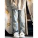thumbnail image 5 of Pantalones vaqueros con bordado de estrellas para mujer, pantalón de pierna ancha hasta el tobillo, estilo Preppy, Y2k, rectos y sueltos, 5 of 5