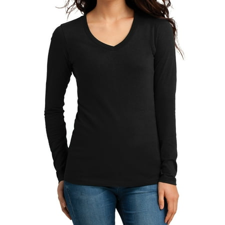 Concert Tea - Mafoose Women's Juniors The Concert Tee Long Sleeve V-Neck Black X-Small