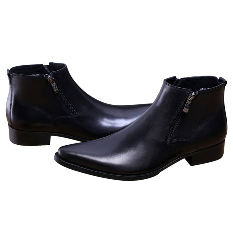 Santimon Men's Pointed-Toe Zipper Leather Ankle Boots 7 US Black Santimon Men's Pointed-Toe Zipper Leather Ankle Boots 7 US Black
