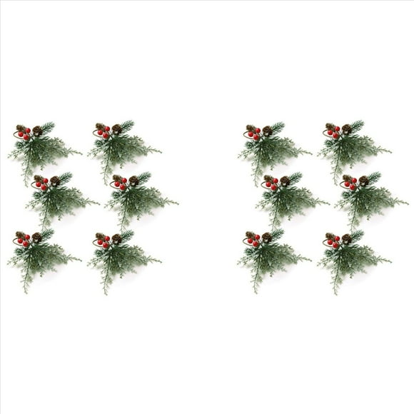 Juego de 12 Servilleteros Navideños, Servilleteros con Conos de Pino Artificiales, Ramas, Decoración de Bayas Rojas