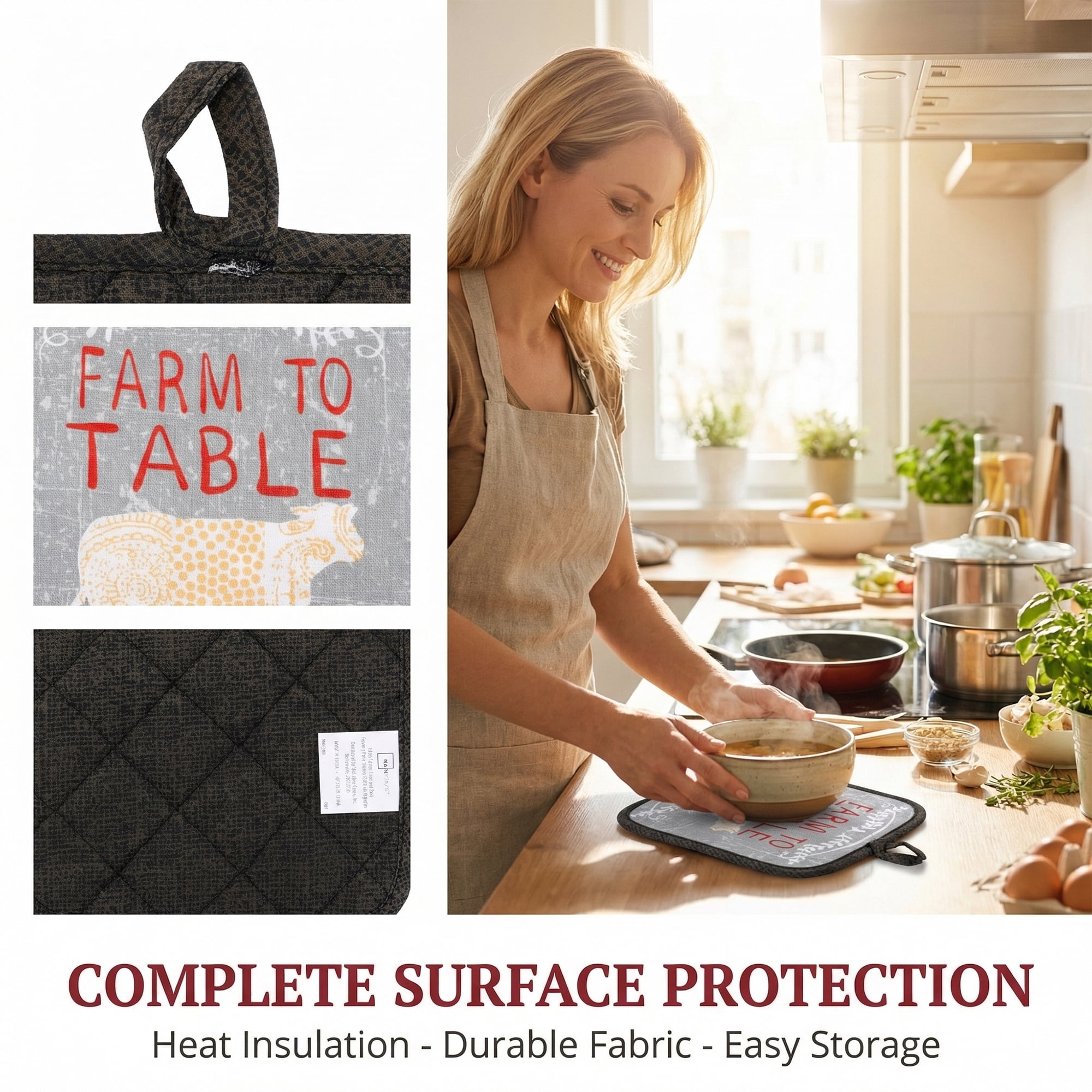 Unique Bargains 2 Pcs Pot Holders, Heat Resistant Trivets for Baking Cow 6.5"x7.9"