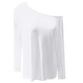 thumbnail image 5 of Arlun,Womens One Shoulder T Shirts Plus Size Long Sleeve Asymmetrical Neck Tshirts Y2K Solid Color Loose Fit Comfy Lightweight Basic Tops 2025 White XL, 5 of 5