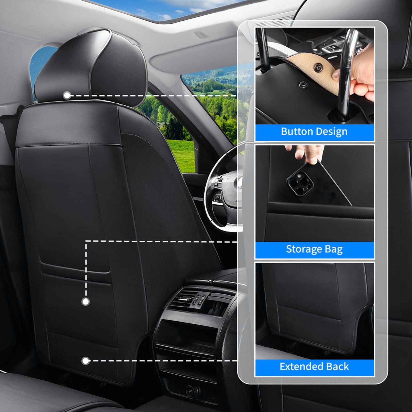 Car Seat Covers Full Set for Toyota Highlander 2007-2019,Breathable Nappa Leather Luxury Automotive Interior Accessories with Lumbar Support BlackGray