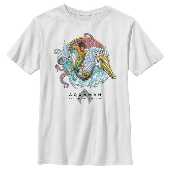 Boy's Aquaman and the Lost Kingdom Seahorse Logo Graphic Tee White X Large