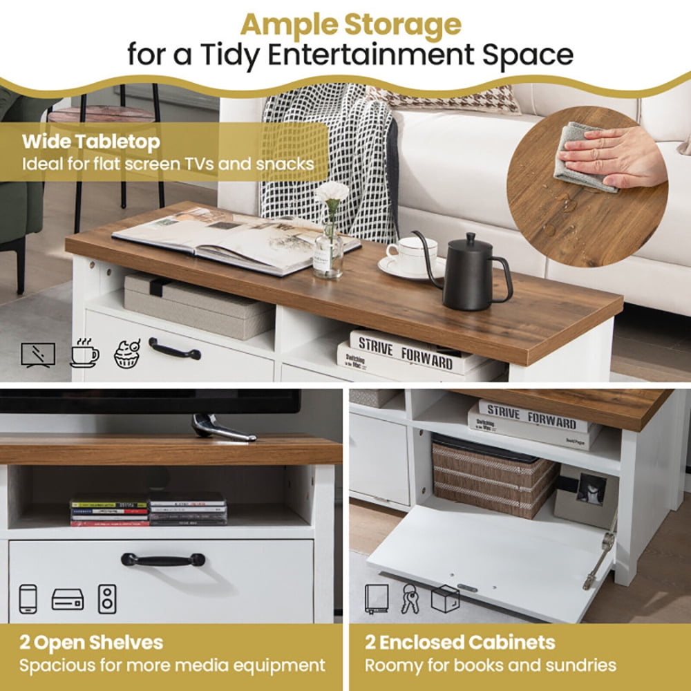 Finihen TV Stand, TV Cabinet, 41.5 Inch Modern TV Stand with 2 Cabinets for TVs up to 48 Inch, for Living Room, White