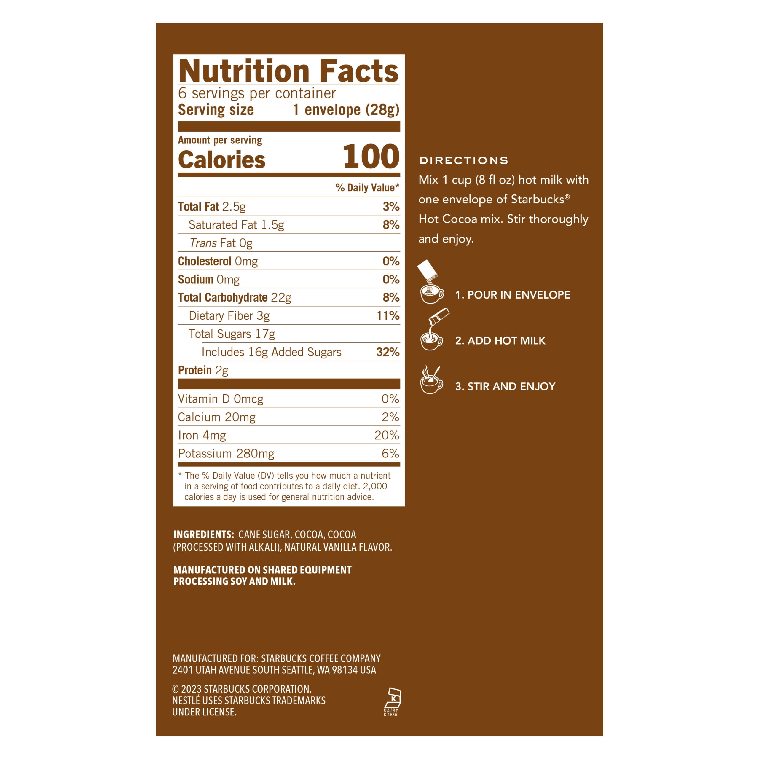 Starbucks Classic Hot Cocoa Mix, 6 Count Box