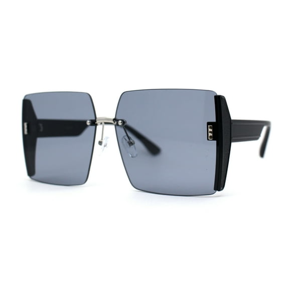 Womens Rimless Side Glitter Trim Oversize 90s Butterfly Sunglasses Black Silver