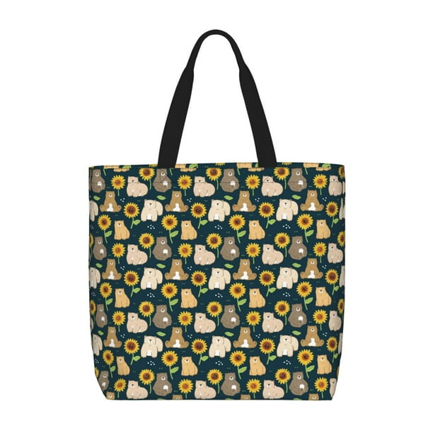 Easygdp Bear Sunflower Bolsa Tote para Mujer, Bolso de Hombro para Trabajo, Playa, Viajes, Compras y Supermercado