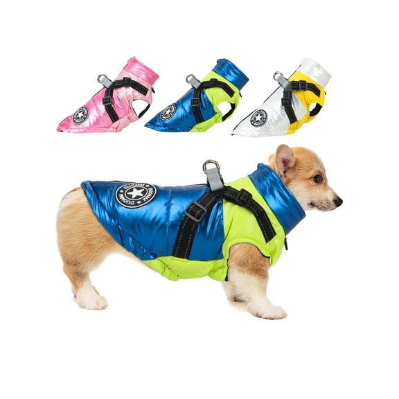 Luxtrada Pet Printed Cold Weather Coat Harness Pet Winter Warm Outfit Padded Jacket For Small Medium Puppy Dogs (Blue,S)